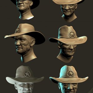 Character research - Ranger - Face variation with angles, relief person, li