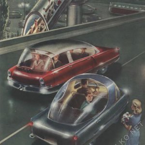 Various cars, pedestrian bridge